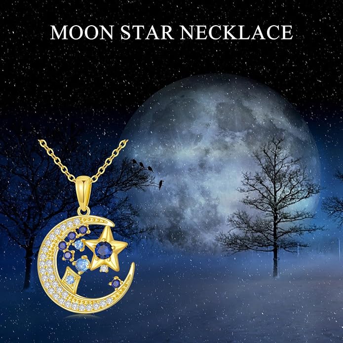 925 Sterling Silver Butterfly/Crescent/Witches Knot/Fleur-De-Lis/Thorny Crown Pendant Necklace Gold Plated Gemstone Birthday Gift for Wife Girlfriend Mom Daughter