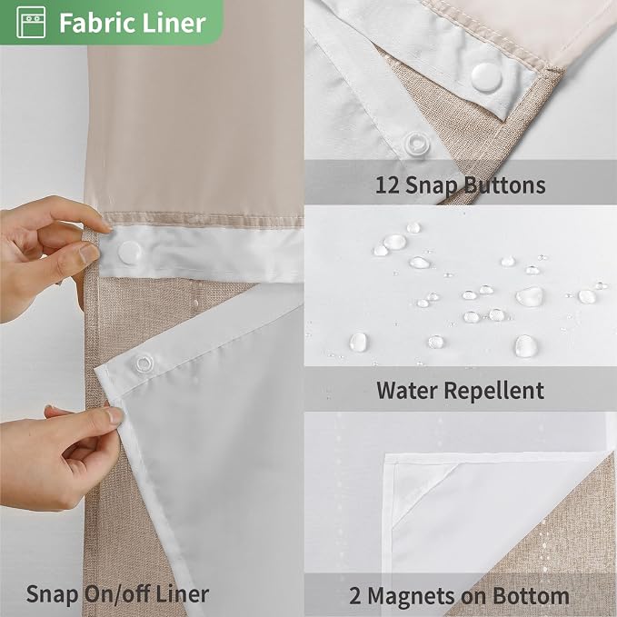 eachope No Hook Stall Shower Curtain with Snap-in Fabric Liner - 54x80 Heavy-Duty Linen Textured Striped Design,Narrow Rustic Modern Farmhouse Bohemian Bathroom Curtain,Water-Repellent,Tan/Taupe