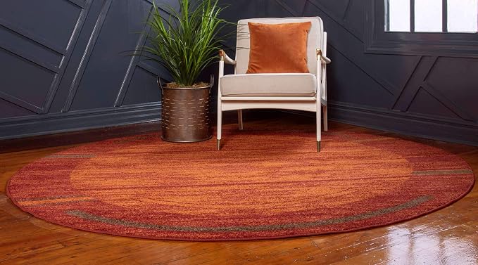 Unique Loom Autumn Collection Modern Contemporary Casual Abstract Area Rug (Terracotta/ Burgundy Border, 3 ft 3 in Round)