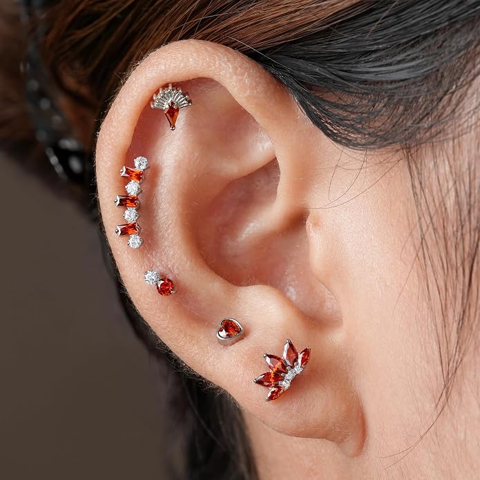 FINE4U 1PC ASTM F136 Titanium 16G Flatback Stud for Tragus, Helix, Conch 6mm 8mm - Screw on Cartilage Earring Piercing Jewelry