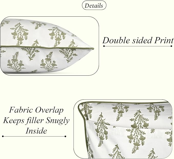 Ridhi Natural Spring Block Print Pillow Cover 20" x 20" (Pack of 2) Decorative Couch Pillows for Living Room, Farmhouse Chic Boho Cute Outdoor Pillows Covers Gifts for Spring, Mother's Day