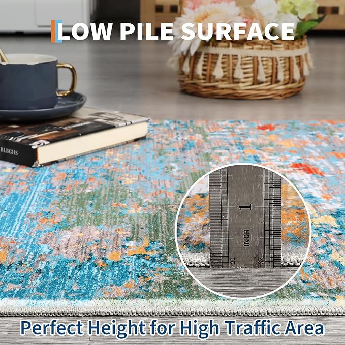 ROYHOME Modern Abstract Runner Rug 2x5 Washable Non Slip Stain Resistant Rug for Bedroom Living Room Non Shedding Low Pile Indoor Floor Cover,Multi Color