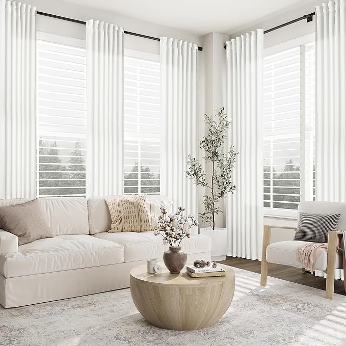 Off White Pinch Pleat Linen Curtains 120 Inches Long for Living Room Pleated Drapes Hooks Back Tab Light Filtering Boho Farmhouse Extra Long Semi Sheer 120 Inch Curtain for Dining Room Bedroom 40x120