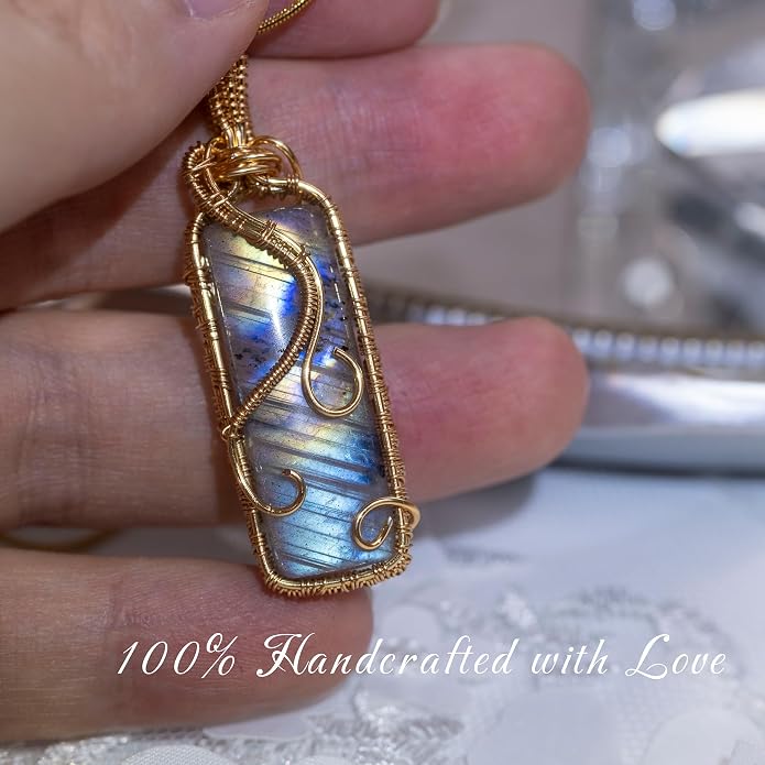Natural Faceted Labradorite Pendant Necklace – Unique Stone of Magic & Transformation, Iridescent Flash Gemstone Jewelry, Handmade Healing Crystal Gift for Women, Birthday, Anniversary, Spiritual Awakening & Intuition