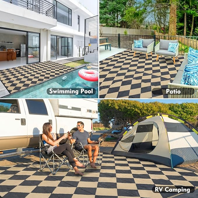 fifame Outdoor Camping Rugs, 9x18 Outdoor Rug Patios Clearance Plastic Straw Rug Weatherproof Reversible Mats, Large Floor Mat for Outdoors, RV, Patio, Backyard, Deck, Picnic, Beach, Trailer, Camping