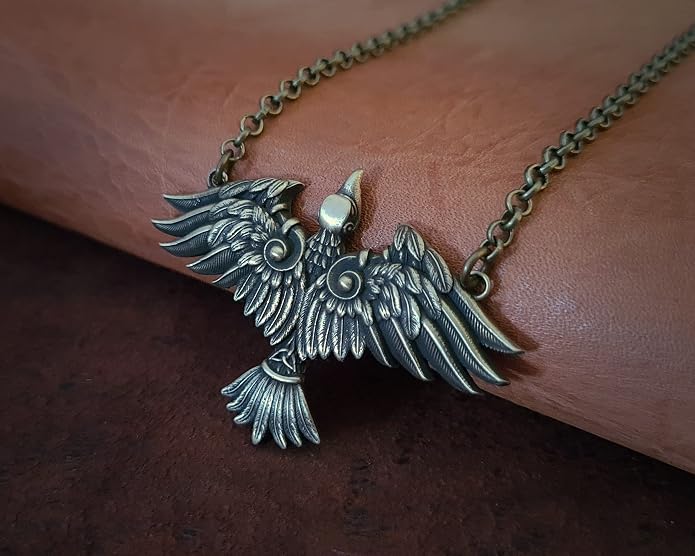 Baldur Jewelry - Viking Raven Crow Bird Necklace - Celtic Norse Odin Bird Raven Hugin Munin Pendant Necklace - Raven Wings Necklace - Raven Jewelry - Raven Skull Pendant - Raven Gifts