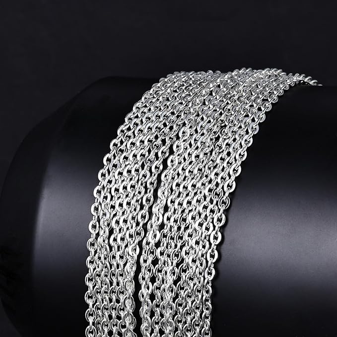 33 Feet Silver Plated Stainless Steel Cable Chain Bulk, 3mm 304 Stainless Steel Silver Flat Cable Link Chains Roll Spool for Jewelry Making Necklace DIY Craft