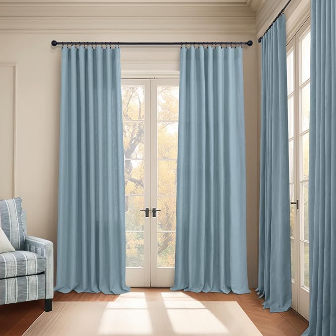 Light Blue Curtains 38 Inch Wide for Living Room 2 Panels Back Tab Rod Pocket Lightweight Semi Sheer Linen Skinny Small Curtains for Windows Farmhouse Bedroom Decor Grey Blue Gray Width 38 x 96 Long