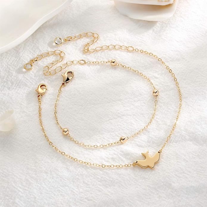 Dainty Gold Bracelets for Women, 14K Gold Plated Adjustable Layered Beads Bracelet Cute Evil Eye Oval Chain Pearl Bar Turtle Gold Bracelets for Women Jewelry
