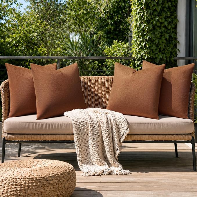 a moment Waterproof Throw Pillow Covers Set of 4,16x16 Inch Outdoor Stain Resistant Pet Friendly Pillowcases Cushion Covers for Patio Sofa and Living Room,Rust