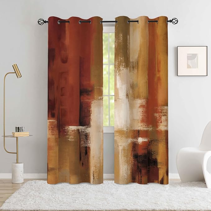 Asuexpect Burnt Orange Curtains 2 Panels Abstract Rust Curtain Room Darkening Grommet Window Drapes Modern Decorative Window Treatments for Bedroom Living Room, 42x84 Inches
