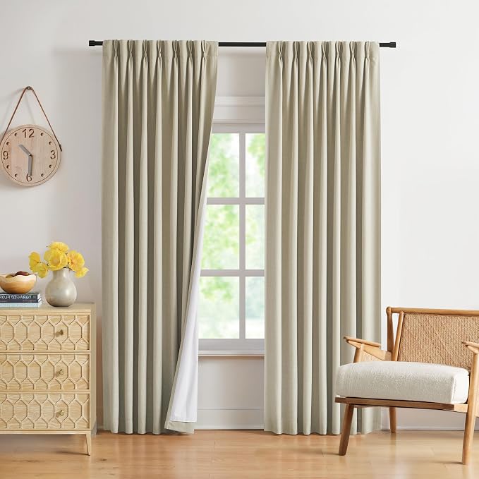 WEST LAKE 72 Inch Sand Pinch Pleated Full Blackout Curtain Panels | French Pleat Linen Blended Room Darkening Drapes,Modern Window Treatment for Bedroom Living Room,40"Wx72"Lx2