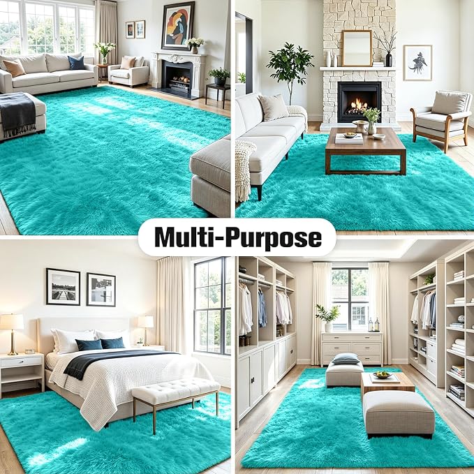 6x9 Area Rug for Living Room, Ultra Soft Fluffy Turquoise Rugs for Bedroom, Non Slip Large Shag Carpet, Fuzzy Plush Nursery Rug, Thick Washable Indoor Floor Carpets for Kids Office Dorm Home Decor