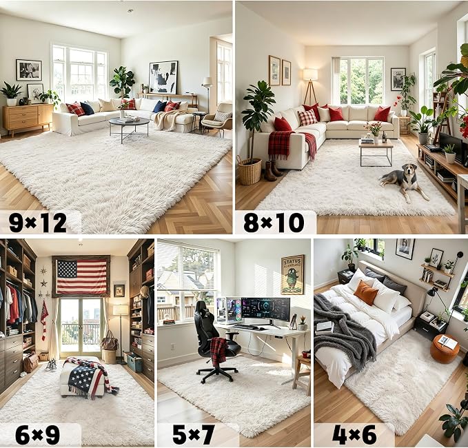 Rugs for Living Room 6x9, Alfombras para Salas Shag Large Plush Soft Area Rug, Shaggy Carpets for Bedroom,Home Decor Aesthetic(Cream, 6 x 9)