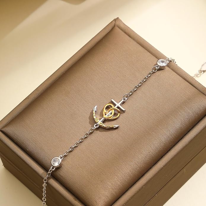 Palpitate Anchor Anklet Bracelets for Women Anklet Nautical 925 Sterling Silver Anchor Jewelry Gifts for Women Sailor Adjustable Chain