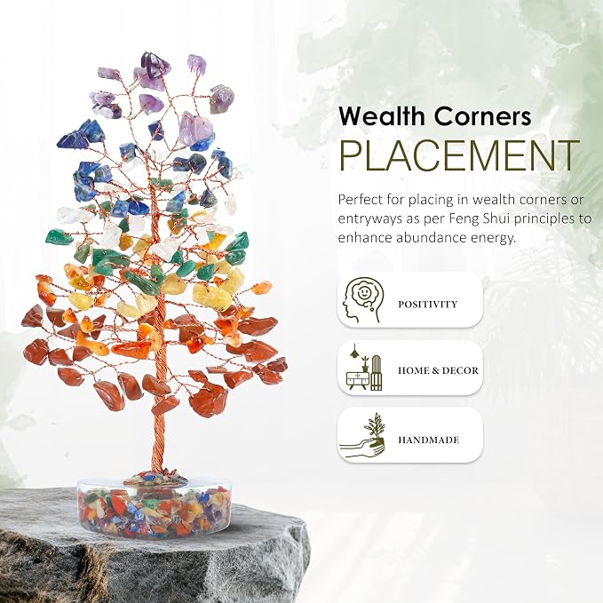 Crocon® 7 Chakra Heart Shape Base Crystals Tree, Birthday Gifts for Women, Healing Crystals Tree of Life, Positive Energy, Good Luck, Home Office Decor Gifts, Gift for Women - Sister Mom & Grandma