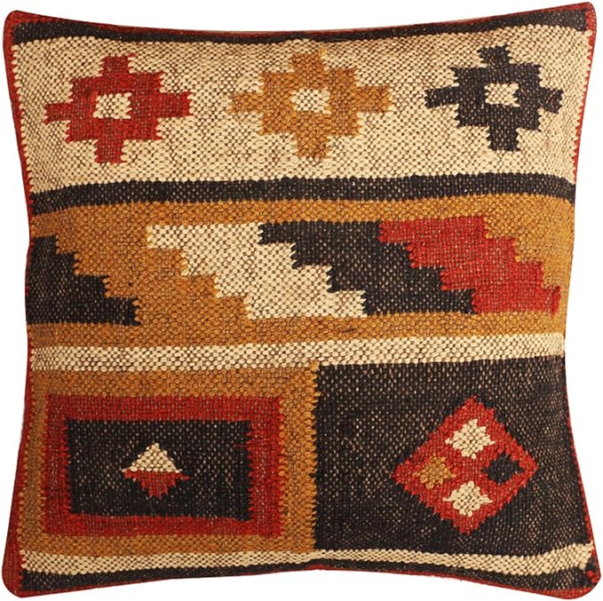 Set of 4 Wool Jute Vintage Kilim Cushion Covers,Home Decor Pillowcases Handwoven Turkish Pillow Decorative Throw Pillow Covers (Multicolor-7)