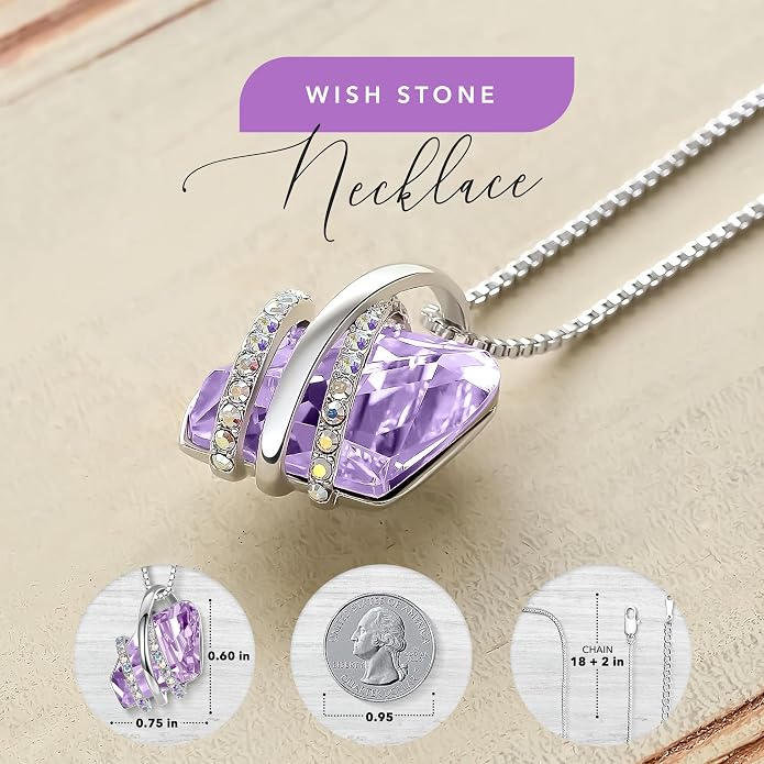 Leafael Wish Stone Pendant Necklace with Birthstone Crystal, 18K Rose Gold Plated/Silvertone, 18" + 2"