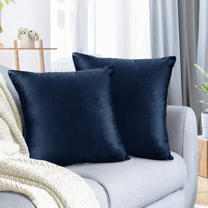 Nestl Throw Pillow Covers, Cozy Velvet Decorative Pillow Cases 24 x 24 Inches, Soft Solid Couch Pillow Covers for Sofa, Bed and Car, Set of 2 - Navy Blue
