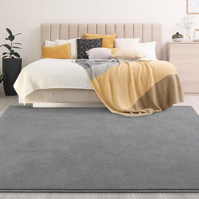Gifeas Large Ultra Soft Modern Area Rugs for Living Room Bedroom, 7x10 Feet Grey Thickened Memory Foam Indoor Solid Minimalist Carpets, Non-Slip Comfy Rug for Boys Girls Nursery Room Home Decor