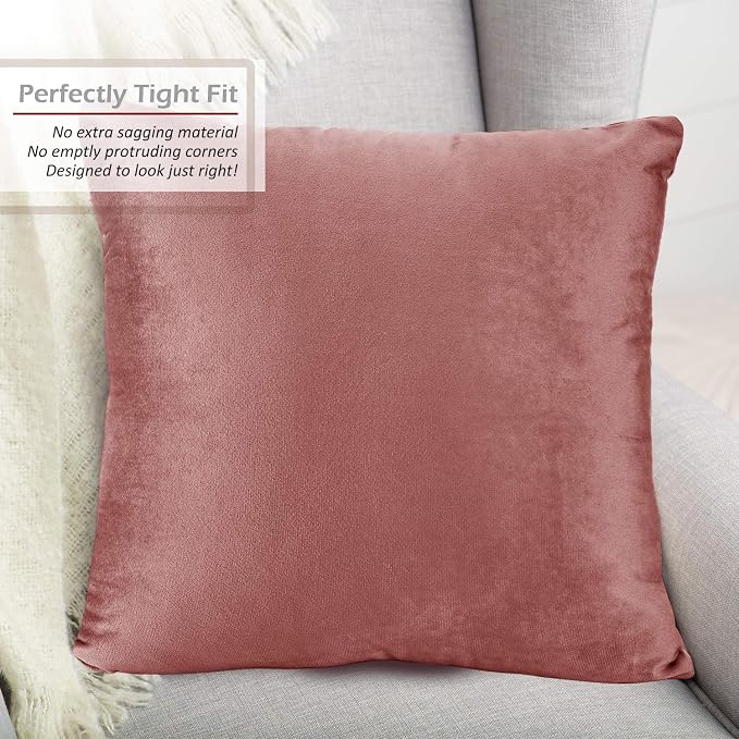 Nestl Throw Pillow Covers, Cozy Velvet Decorative Misty Rose Pillow Covers 18 x 18 Inches, Soft Solid Couch Pillow Covers for Sofa, Bed and Car, Set of 2