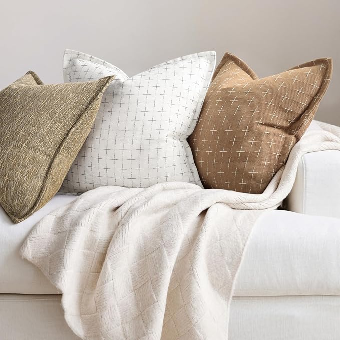 ZWJD 12x20 Pillow Covers Set of 2 Soft Polyester Textured Throw Pillow Covers with Stylish Flange Edge Cozy Farmhouse Throw Pillows for Couch Bed Sofa Living Room