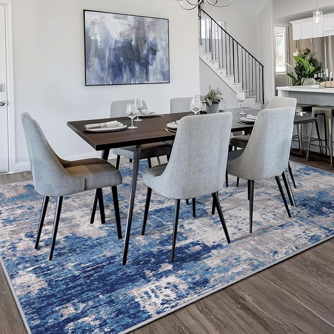 RELEANY Washable Area Rugs 5'x8' Non-Slip Modern Abstract Soft for Living Room Entryway Bedroom Kitchen, Print Pattern, Blue Grey Navy Gray