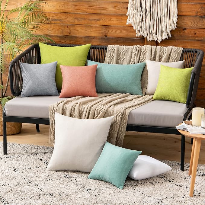 MIULEE Pack of 2 Decorative Outdoor Solid Waterproof Throw Pillow Covers Spring Faux Linen Garden Farmhouse Cushion Cases for Summer Patio Tent Balcony Couch Sofa 12x12 Inch Teal