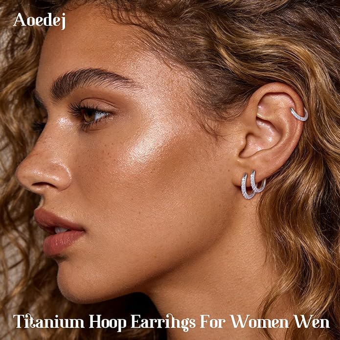 AOEDEJ G23 Titanium Hoop Earrings 18G Small Huggie Earrings Medical Grade Titanium Earring 8mm/10mm/12mm Cartilage Earring Hoop for Women Men Sensitive Ears