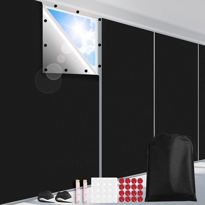 FADOTY 100% Blackout Curtains 2 Pack, 57"x 40" Black Out Window Cover | Blackout Window Film Shades Blinds, Cuttable, No Drill, Sun Heat Light Blocker for Bedroom, Nursery, Media Room, RV, Black