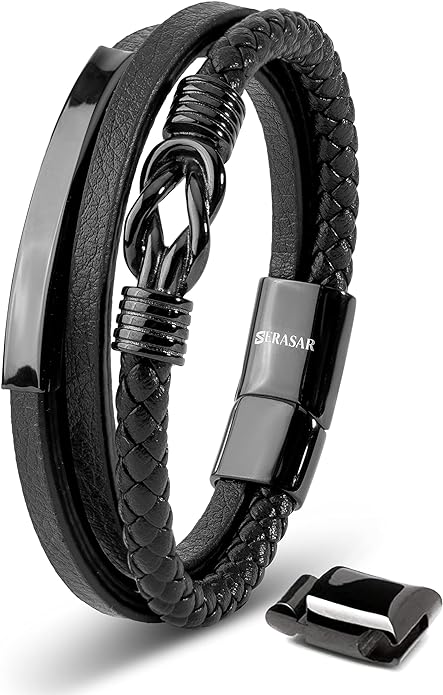 SERASAR Premium Leather Bracelet Men | Stainless Steel Magnetic Clasp | Three Colors | Jewelry Box Included