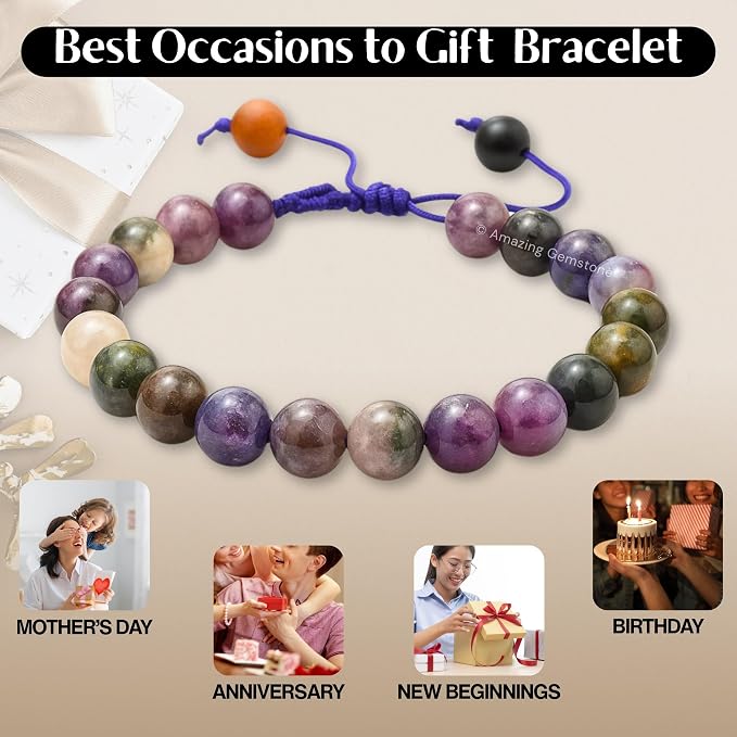 Amazing Gemstone Multi Tourmaline Bracelet for Women Men's Gifts - Protection Healing Crystal Bracelet - 8mm Gemstones Beaded Adjustable Bracelet Pulseras para Hombres Mujer Stocking Stuffers