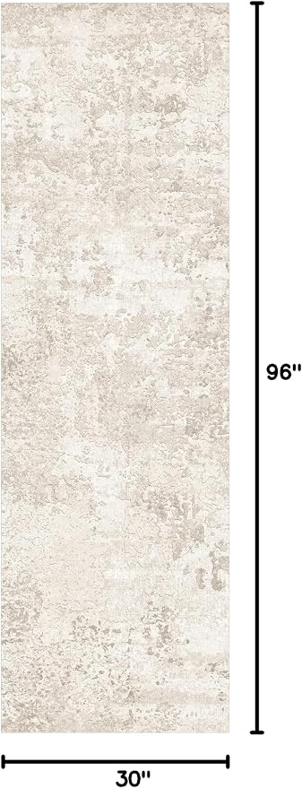 Art&Tuft Runner Rug Non-Slip - 2‘6" x8' Washable Hallway Runner Rug, Low-Pile Rugs Runners, Soft Distressed Carpet Runners for Hallway Bedroom Bathroom Kitchen Laundry Living Room, Beige