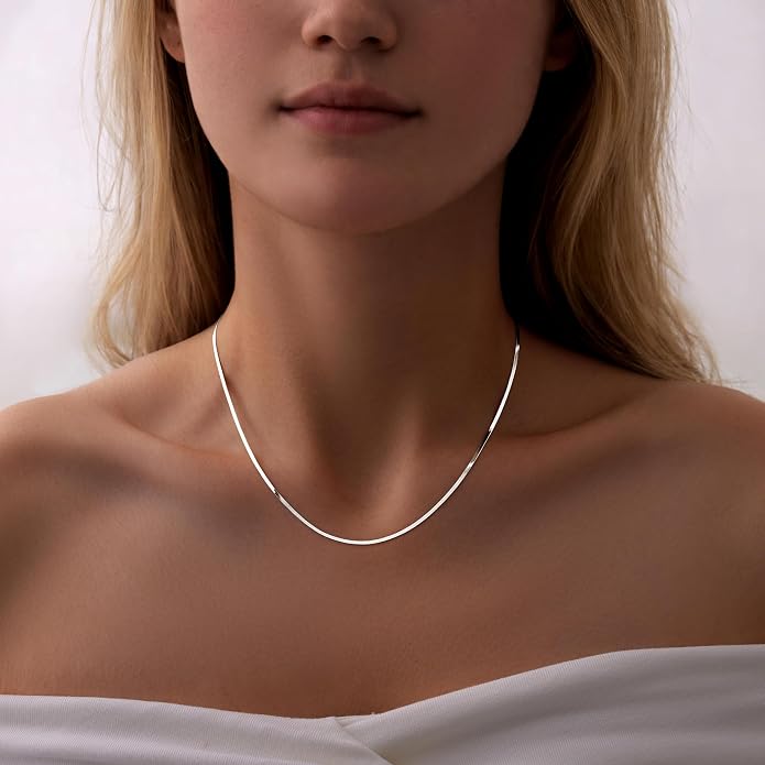 WomenGifts 14K Gold Silver Plated Herringbone Necklace for Women, Dainty Snake Chain Choker, Trendy Simple Long Layered Jewelry Non Tarnish, 3/4/5/8mm,14,16,18,20,22,24,26 Inch Thin & Chunky Options