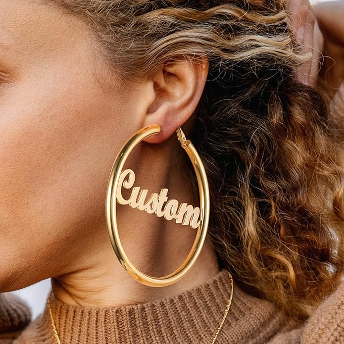 Stainless Steel Chunky Hoop Earrings For Women, Minimalist and Chic, Black/Gold Plated, Round Hoops Earrings Hypoallergenic, Size: 30mm/40mm/60mm/80mm, Come with Box