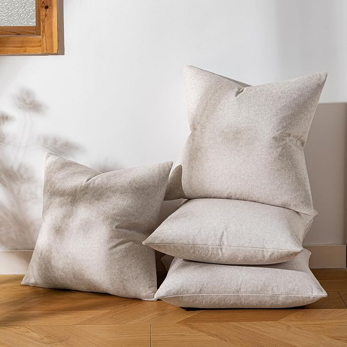a moment Waterproof Christmas Throw Pillow Covers Set of 4,20x20 Inch Outdoor Stain Resistant Pet Friendly Pillowcases Cushion Covers for Patio Sofa and Living Room,Beige Gray