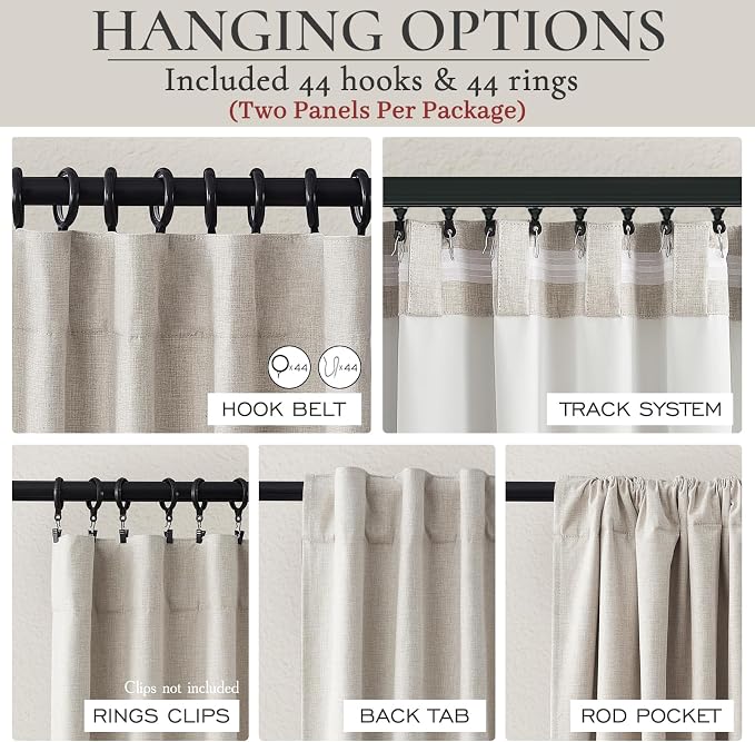 Blackout Curtains 60 Inches Extra Wide Natural Linen Curtains 108 Inch Length for Living Room, Pleated Farmhouse Bedroom Thermal Heavy Drapes for Winter Thick Large Window 60"W x 108"L 2 Panels