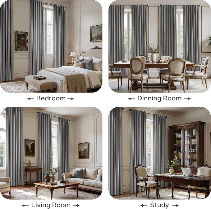 HOMEIDEAS 100% Blackout Silver Grey Velvet Curtains, Thermal Insulated Luxury Velvet Drapes for Bedroom, Living Room, Modern Farmhouse Decor, 52 x 84 Inch, 2 Panels
