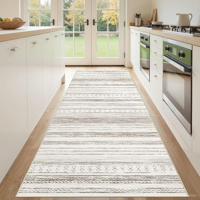 Tortania Area Rug 3x8 Runner Rugs - Washable Soft Neutral Boho Moroccan Farmhouse Rug Indoor Floor Carpet for Living Room Bedroom Kitchen Entryway Under Dining Table Home Office Decor - Cream Brown