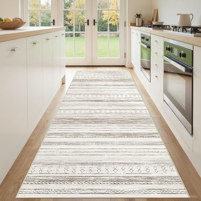 Tortania Area Rug 2x6 Runner Rugs - Washable Soft Neutral Boho Moroccan Farmhouse Rug Indoor Floor Carpet for Living Room Bedroom Kitchen Entryway Under Dining Table Home Office Decor - Cream Brown