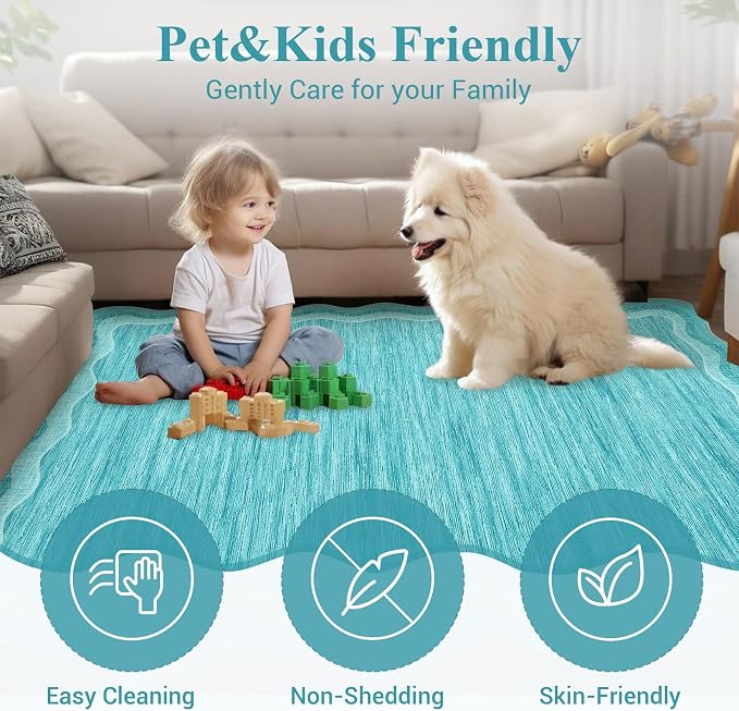 Garvee Washable Runner Rug 2x6 Scalloped Rugs for Bathroom Modern Kitchen Hallway Rugs Stain-Resistant Non-Slip Solid Rug Soft Scalloped Entryway Carpet Runner for Bathroom Laundry Bedside(Teal,2x6ft) | Modern Long Runner Rug for Entryway Bedroom, Non ...