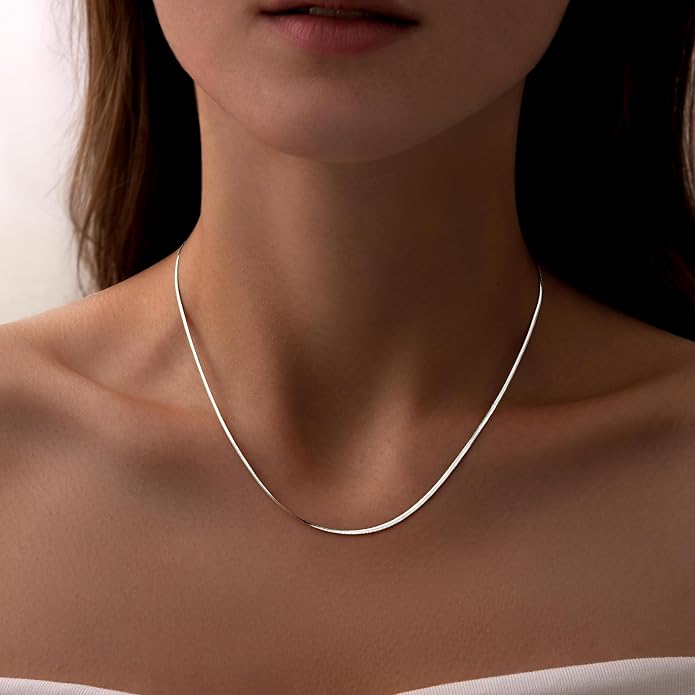 WomenGifts 14K Gold Silver Plated Herringbone Necklace for Women, Dainty Snake Chain Choker, Trendy Simple Long Layered Jewelry Non Tarnish, 3/4/5/8mm,14,16,18,20,22,24,26 Inch Thin & Chunky Options