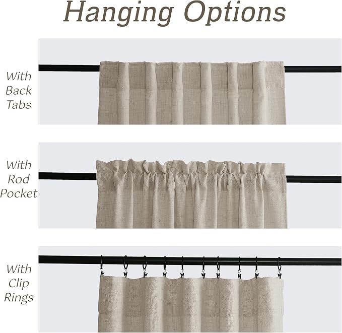 RYB HOME Natural Beige Linen Sheer Curtains 120 inches Long for Living Room and Dining Room, Back Tab/Rod Pocket, Light Filtering Sheer Curtains and Drapes, W 52 x L 120 inches, 2 Panels Set