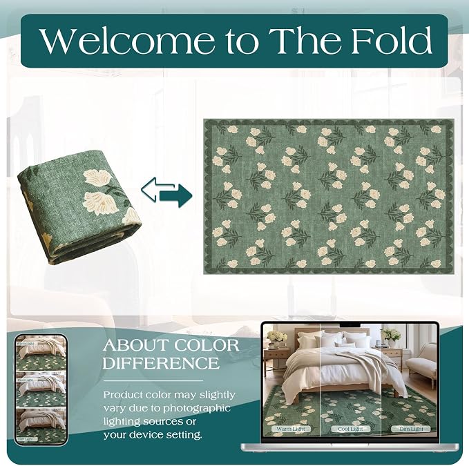 6x9 Area Rugs for Living Room - Washable Sage Green Scalloped Boho Bedroom Rug Stain Resistant Dining Room Rugs for Under Table Non Slip Soft Carpet for Living Room Bedroom Nursery Foyer