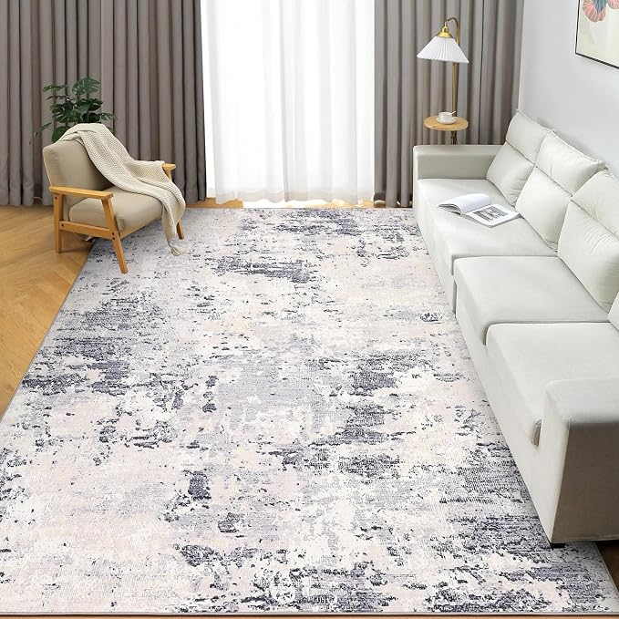 ROYHOME 9x12 Modern Abstract Accent Rug for Living Room Stain Resistant Non Slip Low Pile Accent Bedroom Rug Indoor Floor Cover for Office Home Decor, Grey Taupe