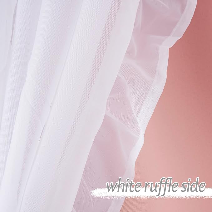 PONY DANCE Girls Curtains for Bedroom Decorative Drapes for Kids Double Layer Curtain Ruffle Sheer Overlay Room Darkening Pretty Chic Princess, 52x95 inch, Rose Blush, 2 PCs