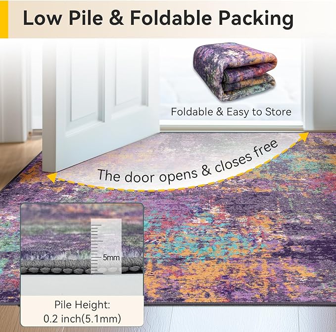 RELEANY Washable Area Rugs 9'x12' Non-Slip Modern Abstract Soft for Living Room Entryway Bedroom Kitchen, Print Pattern, Purple Orange Blue Green Rust Red Colorful