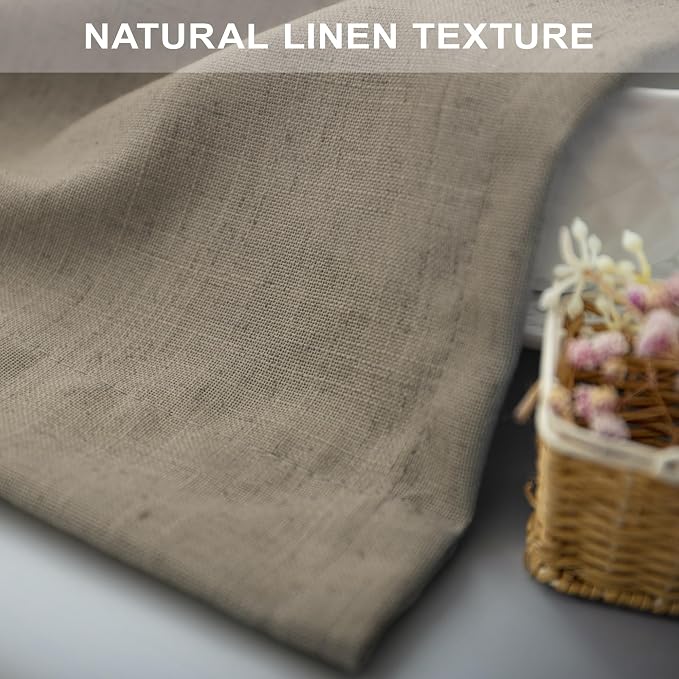 Pitalk Taupe Linen Curtains 54 Inch Length for Bedroom Farmhouse Cottage Core Linen Textured Light Filtering Semi-Sheer Curtain 2 Panels Burlap Look Privacy Linen Drapes 52x54 Long Back Tab Taupe Tan