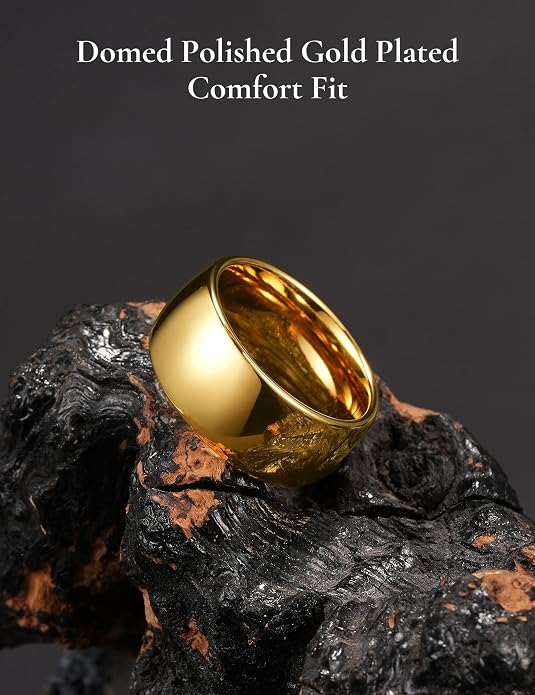 King Will Men's Women's Tungsten Carbide Ring 24k Gold Plated Rose Gold Plated Domed Polished Finish Wedding Band