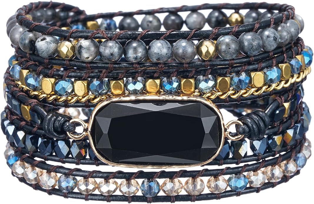 Plumiss Women Boho Handmade Natural Stone Crystal Leather Bead Wrap Bracelets Collection